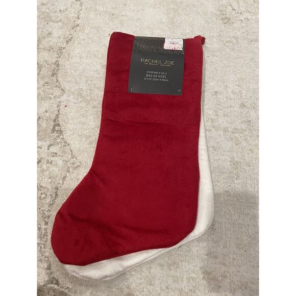 NWT Set Of 2 Rachel Zoe 8” X‎ 22” Christmas Stockings White Red Rhinestone Glam - Picture 3 of 3